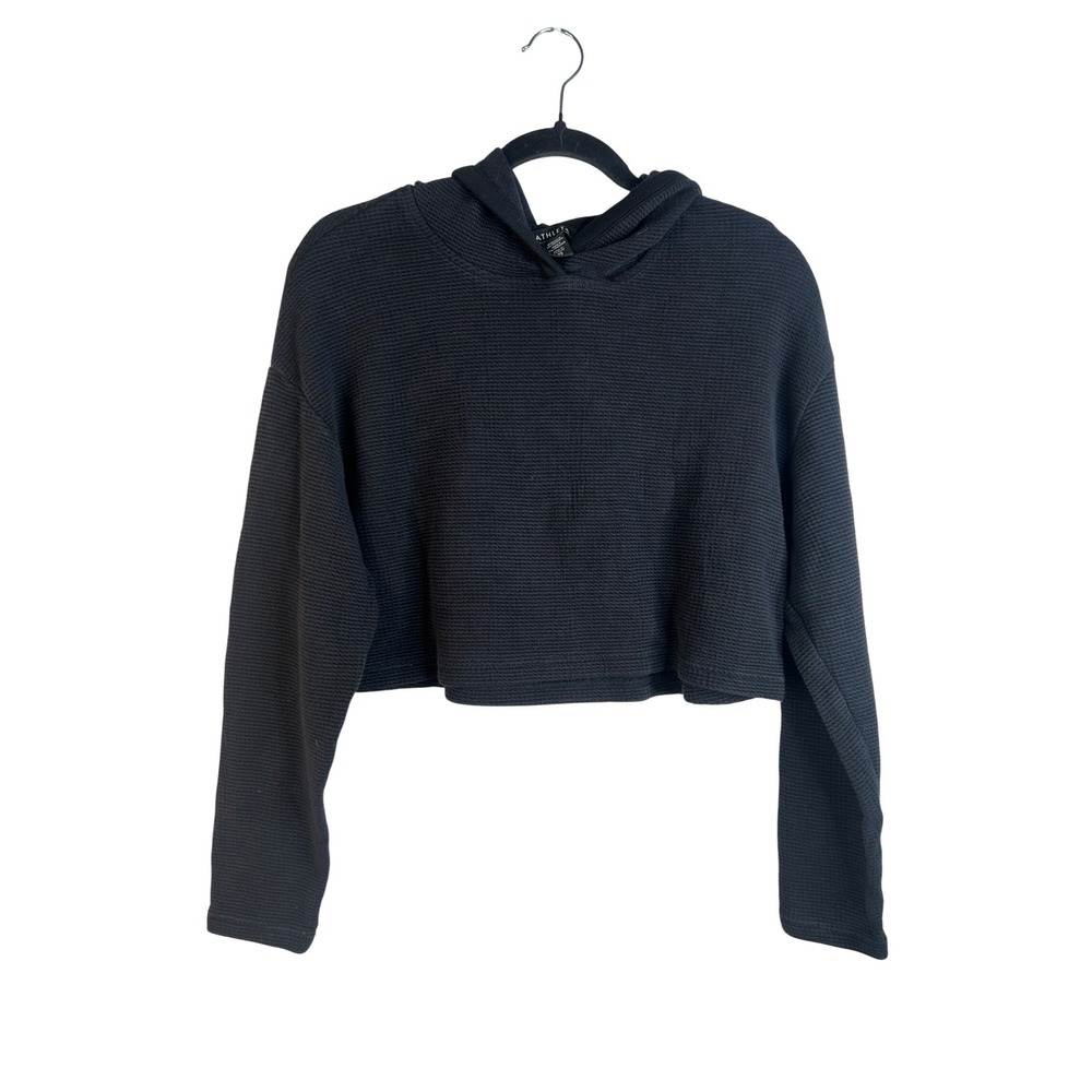 Athleta Women's Black Waffle Knit Cropped Pullover Hoodie Size XS